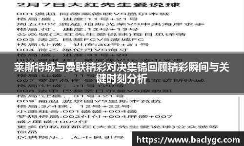 莱斯特城与曼联精彩对决集锦回顾精彩瞬间与关键时刻分析